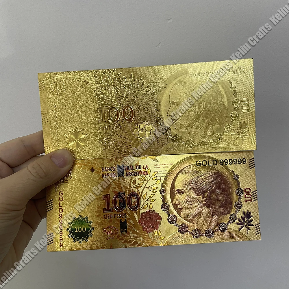 2023 Argentina Gold Plated Banknote 100 PESO Plastic money Colored Commemorative bills Collectible Souvenir Business Gift