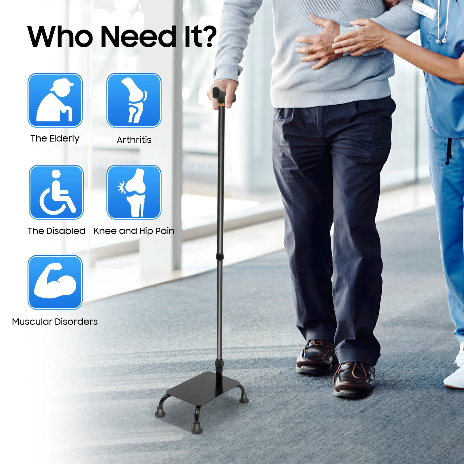 Bastón plegable de aleación de aluminio para caminar, bastón de asistencia para escalar escaleras, bastón ajustable de 85-105cm, ayuda para levantar escaleras