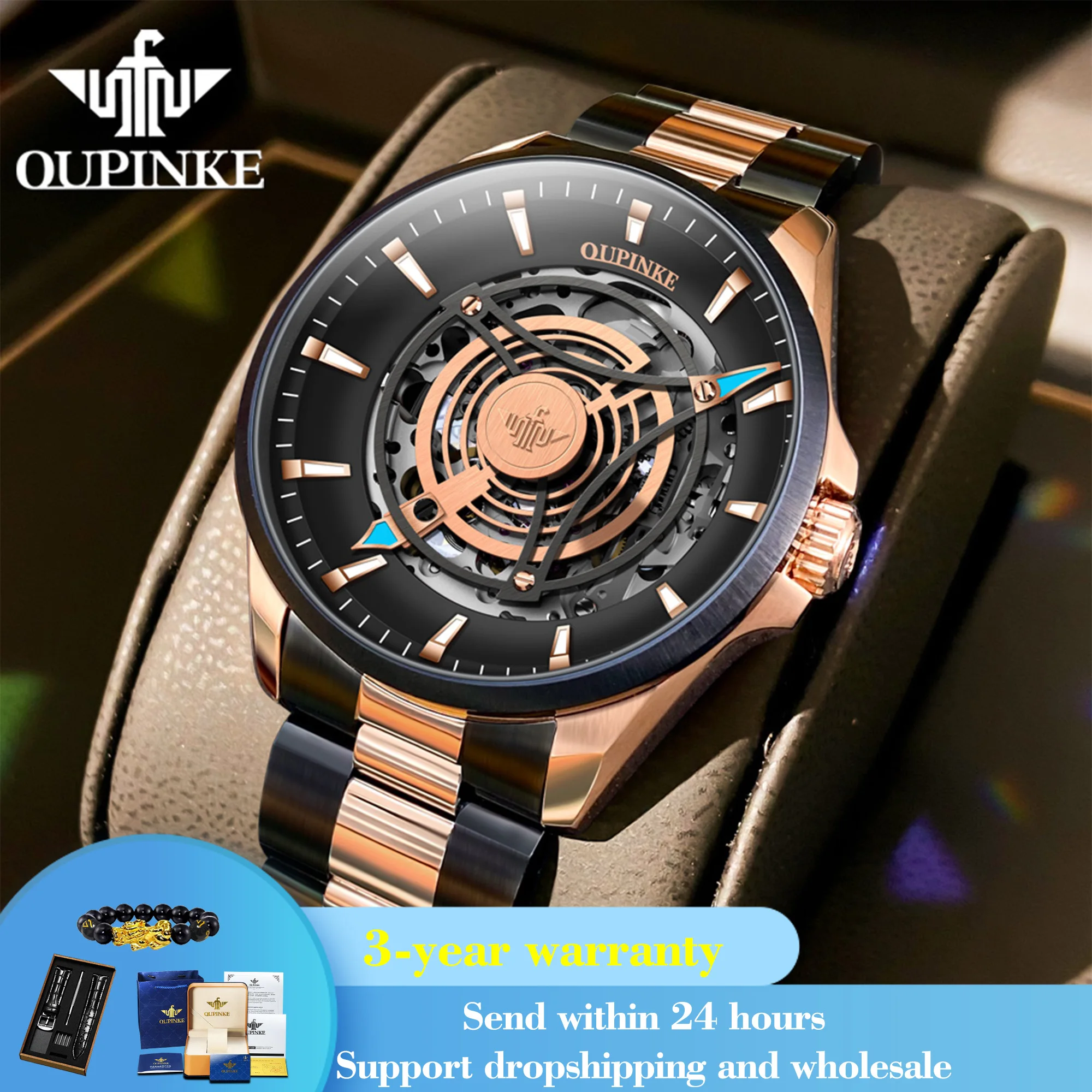 

OUPINKE 3206 Top Brand Hollow Mechanical Watch For Men Synthetic Sapphire Mirror Waterproof Wristwatch Luxury Business Watches