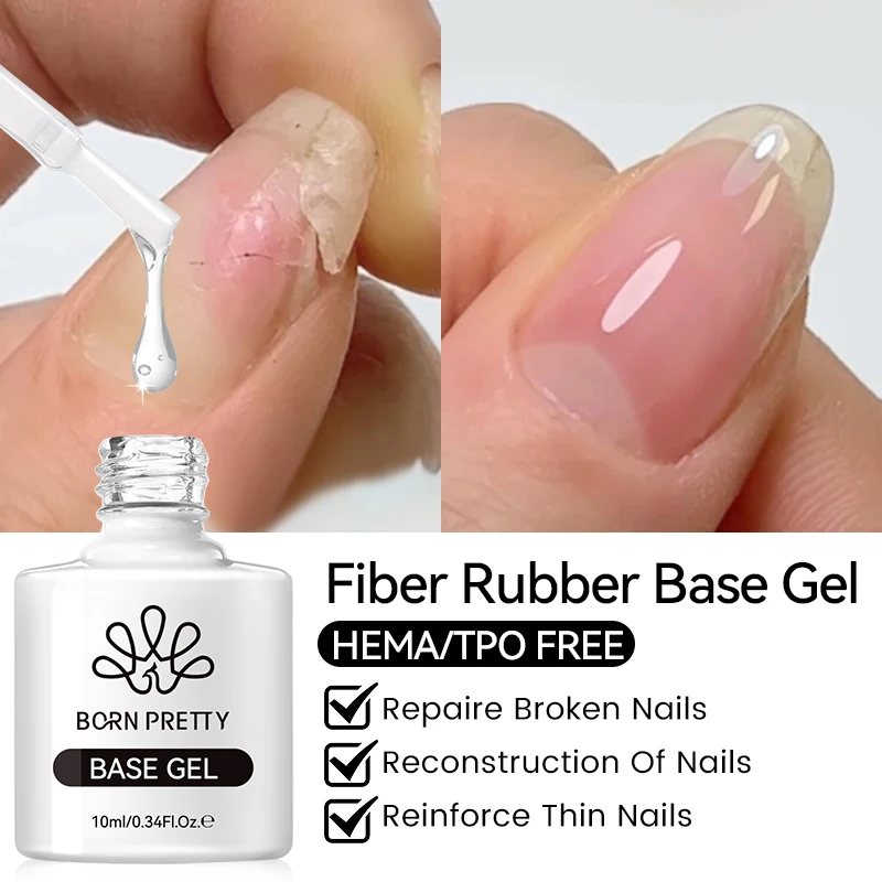 BORN PRETTY-esmalte de uñas en Gel con Base de goma y fibra para uñas rotas, fibra de vidrio reparada, transparente, construcción rápida, semipermanente, 10ml