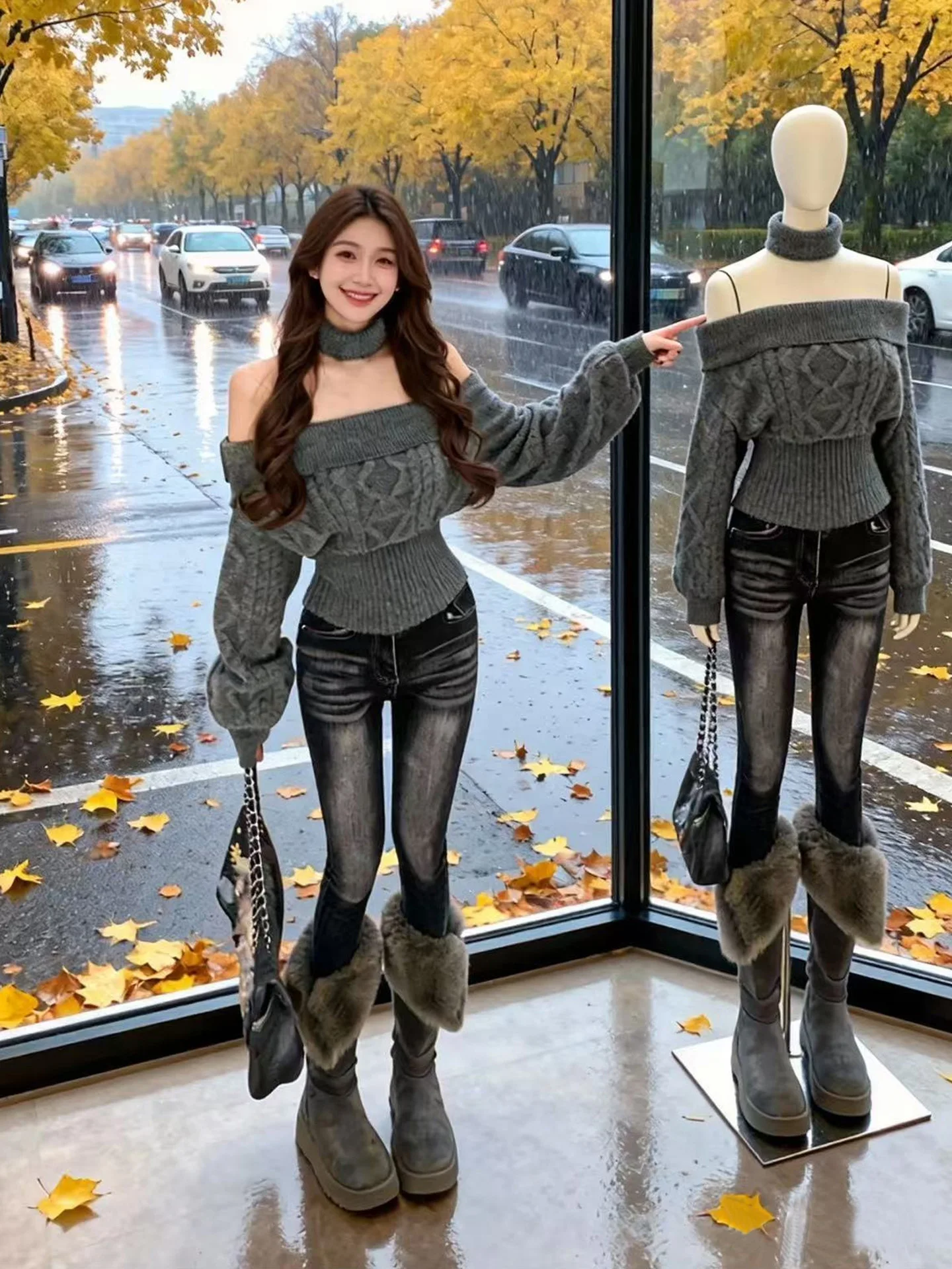 American Sle Super Sli Nine-Five Fitted Pencil Jeans Women's Autumn Winter New Fce-Lined k Wa Slim Fit Pants