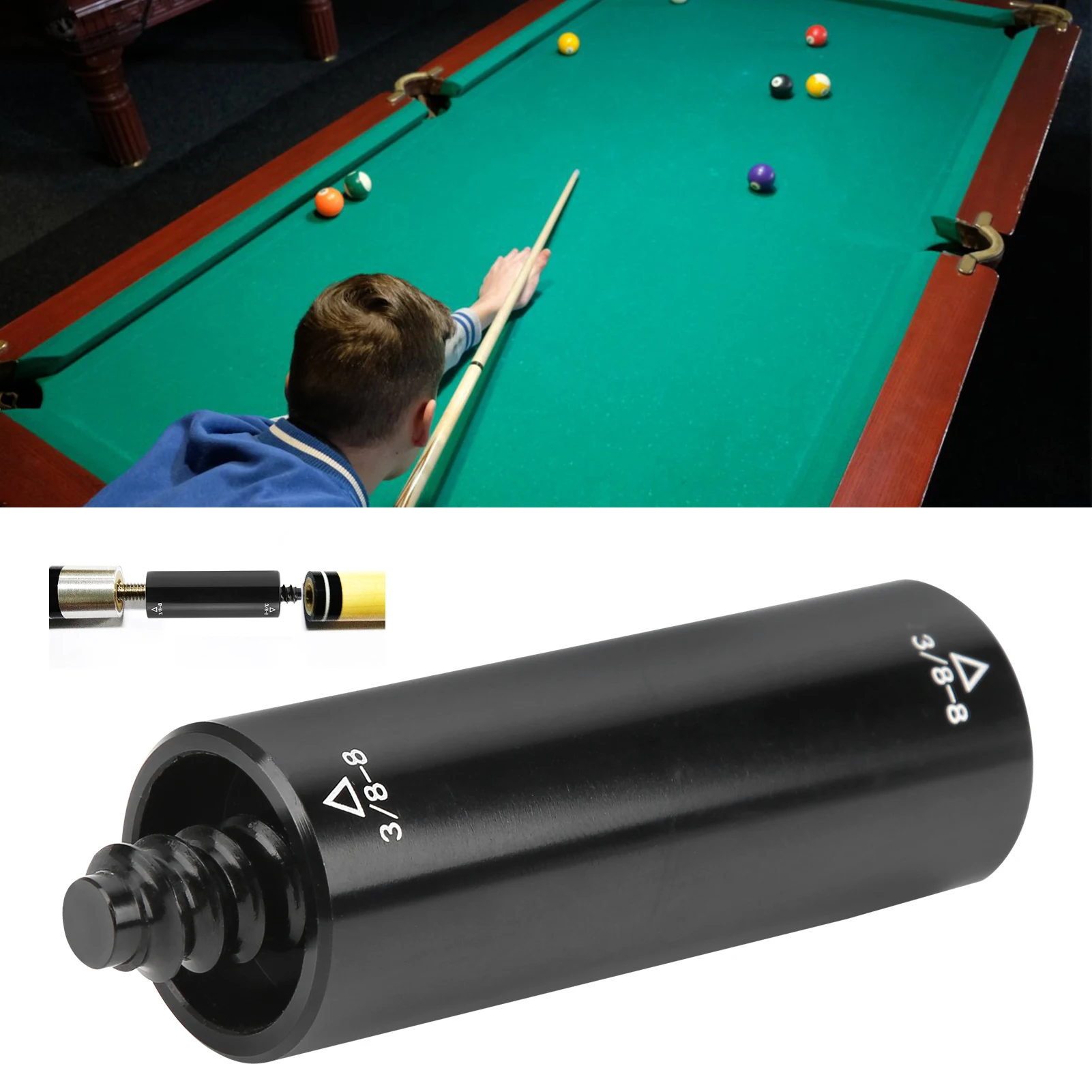 Pool-Verlängerungs-Queue, 2 Unzen, Billard-Mittelschaft, Aluminium-Verlängerungsadapter für Sportbedarf, 3/8-8 Zähne, Billard-Teleskop-Queue