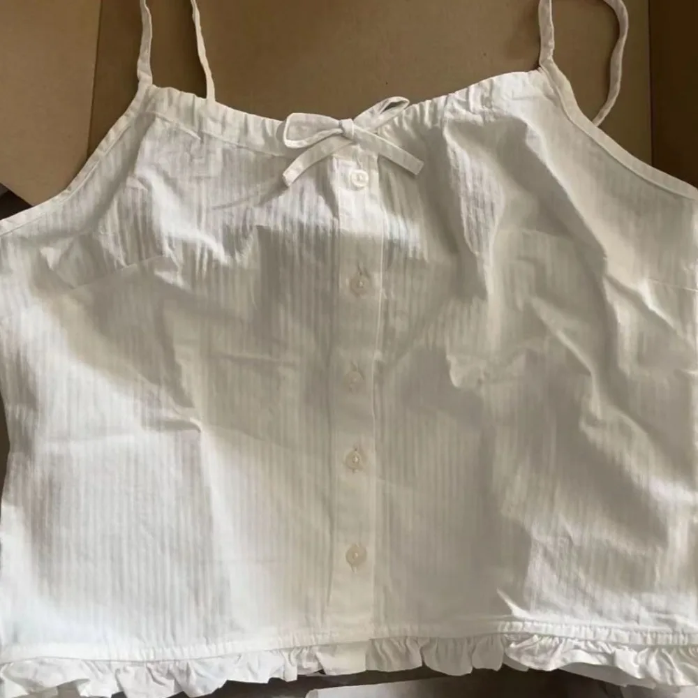 

Cute Lace Up Y2k Slim Crop Top Ruffle Sweet Women's Button Vest Top Undershirt Bow Sleeveless Camisole Girl