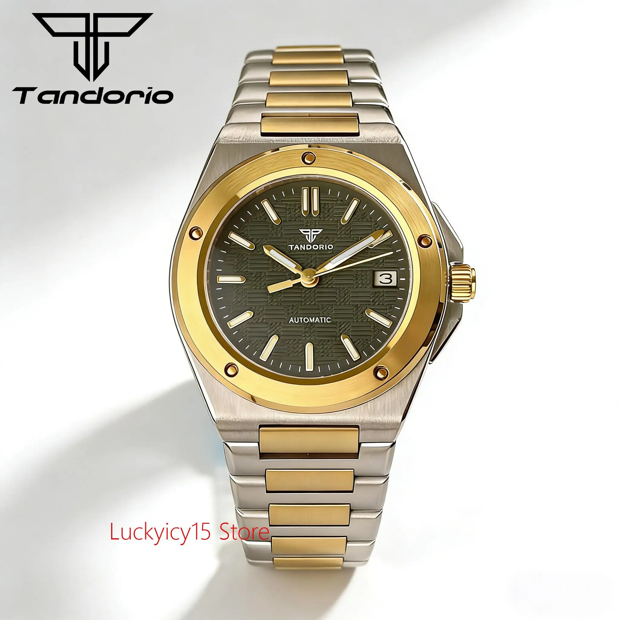Tandorio Two Tone Gold Case Japan NH35A Automatic Men Watch Sapphire Glass 200m waterproof Wristwatch Steel Bracelet 40mm