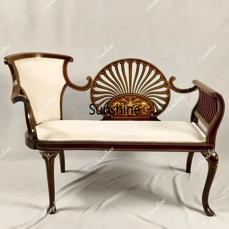 

French retro solid wood sofa living room small apartment straight row antique salad chair
