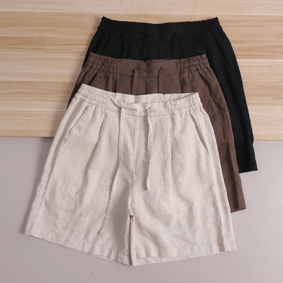 

Casual Loose Men's Short Pants Mixed Lenzing Lyocell Linen Fabric Five-Point Shorts Draping Comfortable Leisure Style