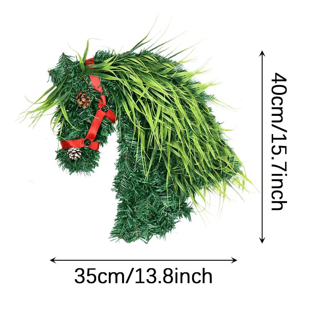 عيد الميلاد الحصان اكاليل ديكور للباب الأمامي الإبداعية مقلد عيد الميلاد الحصان رئيس جارلاند الاصطناعي إكليل ديكور المنزل لافتة للباب