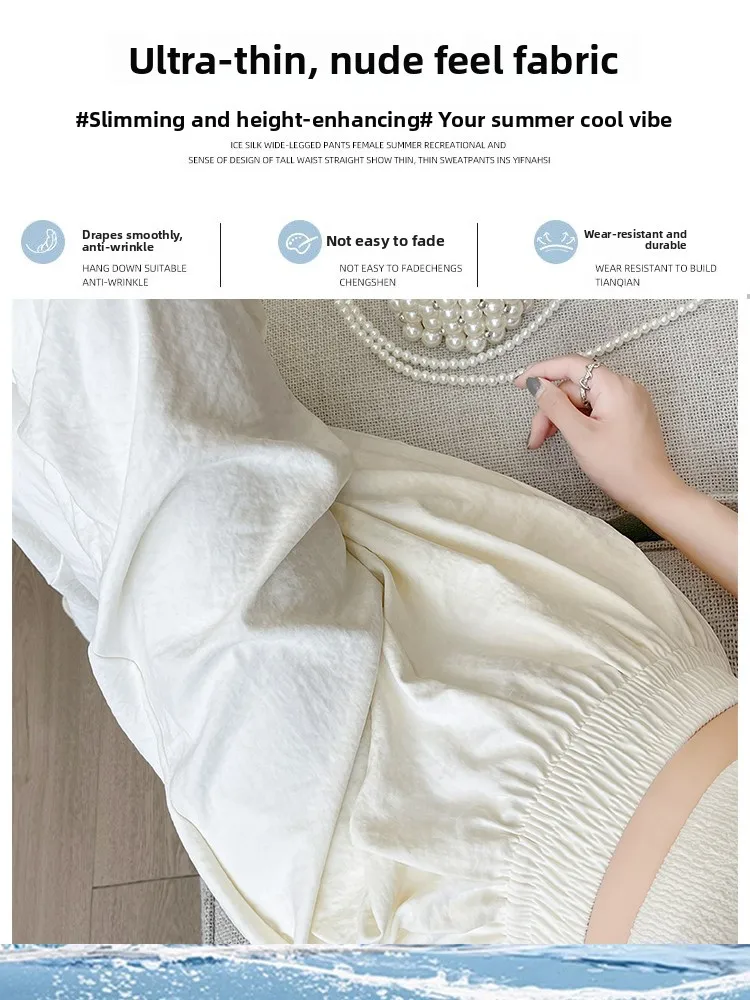 Pantaloni casual a gamba larga da donna a vita alta con texture dritta Sensation Summer New Sle versione coreana pantaloni lunghi alla moda