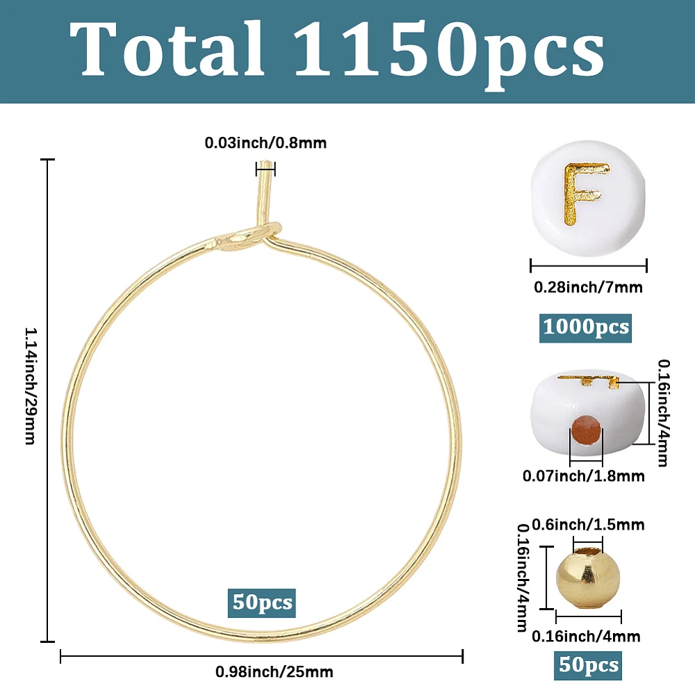 1 Box 50Pcs Wine Charms Making Kit Wine Glass Letter Charms 1000pcs Acrylic Letter Beads 100Pcs Stainless Steel Bead Drink