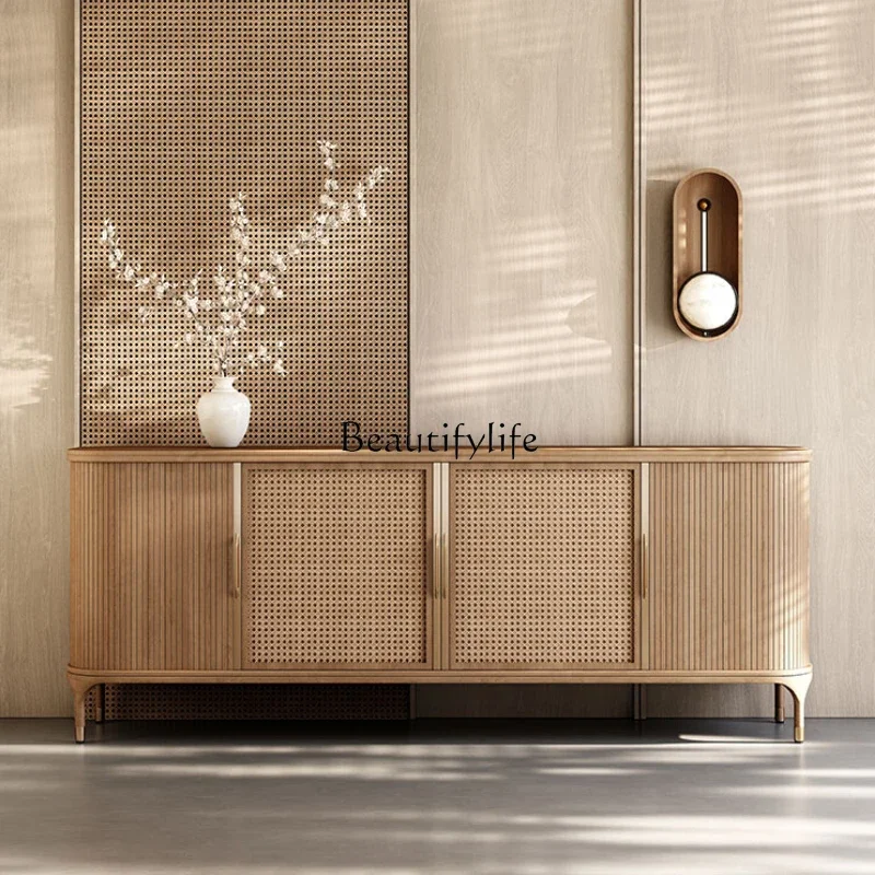 

yj5 *Entrance antique style solid wood dining side cabinet Nordic log style living room storage cabinet