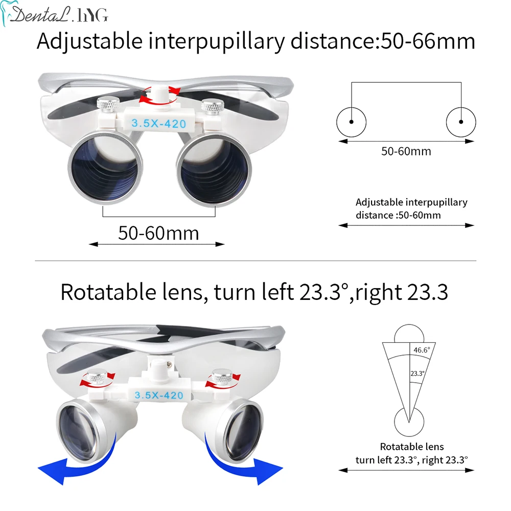 Dentistry Binocular Magnifier Ultra-lightweight 2.5X 3.5X Headband Glasses Loupes  Lab Medical Adjustable 320-420mm