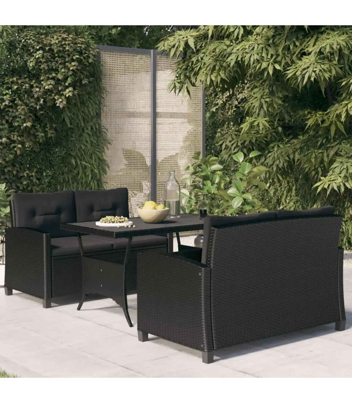 Garden sets garden dining Set 3 PCs with black synthetic rattan cushions