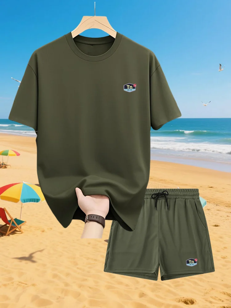 جاكيت موضة تي شيرت رجالي من سيغول. ملابس شارع قصيرة الأكمام سريعة الجفاف غير رسمية. مجموعة كلاسيكية جديدة من قطعتين.