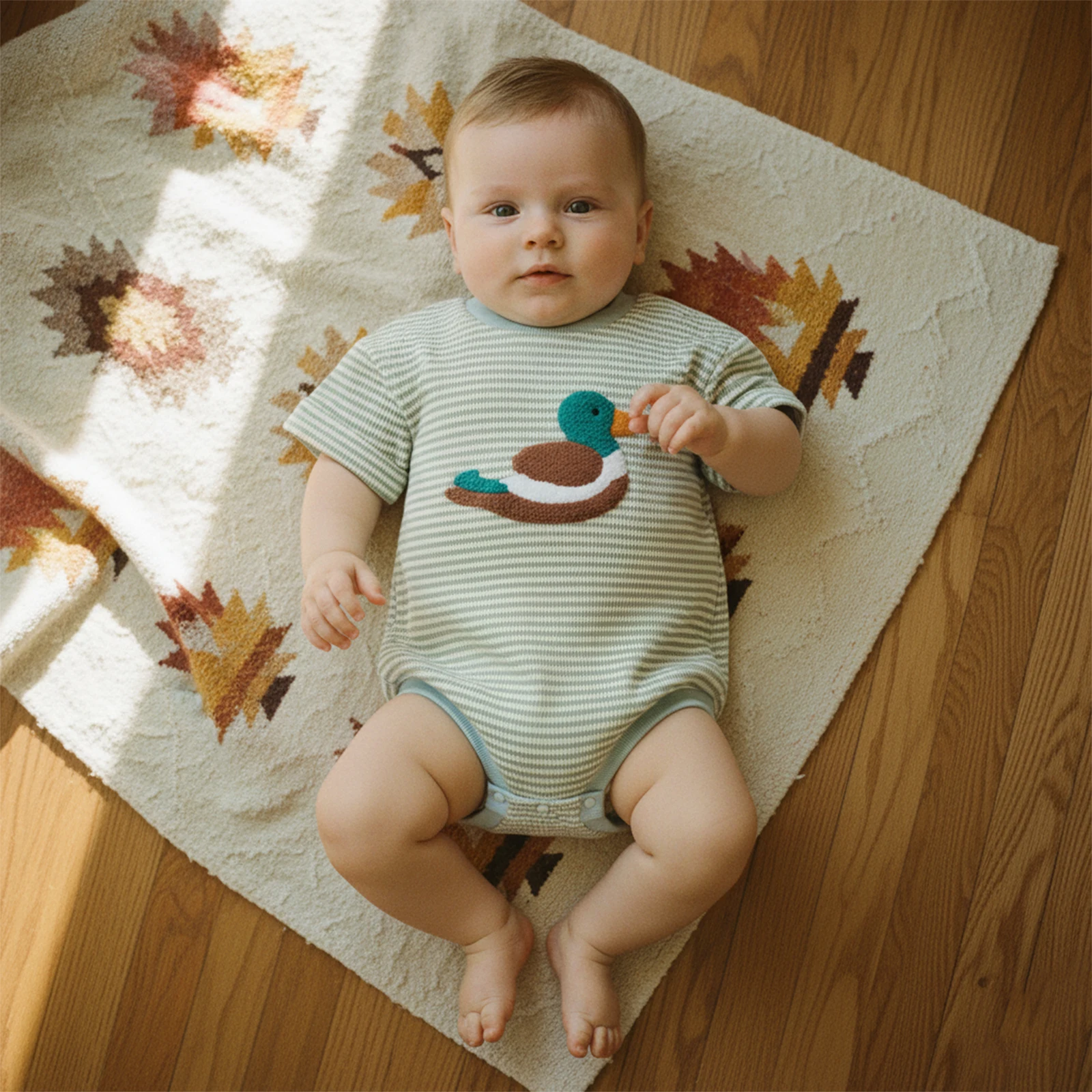 Summer Infant Baby Boy Bodysuit Short Sleeve Duck Embroidery Playsuit Casual Clothes