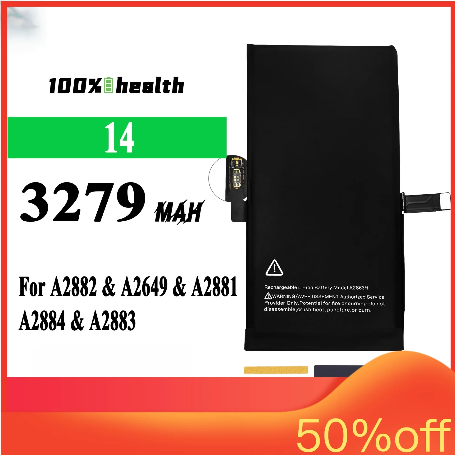 

3279mAh for IPhone 14 Phone Battery for A2882 A2649 A2881 A2884 A2883 Health 100% Brand New 0 Cycle High Rate Lithium Battery