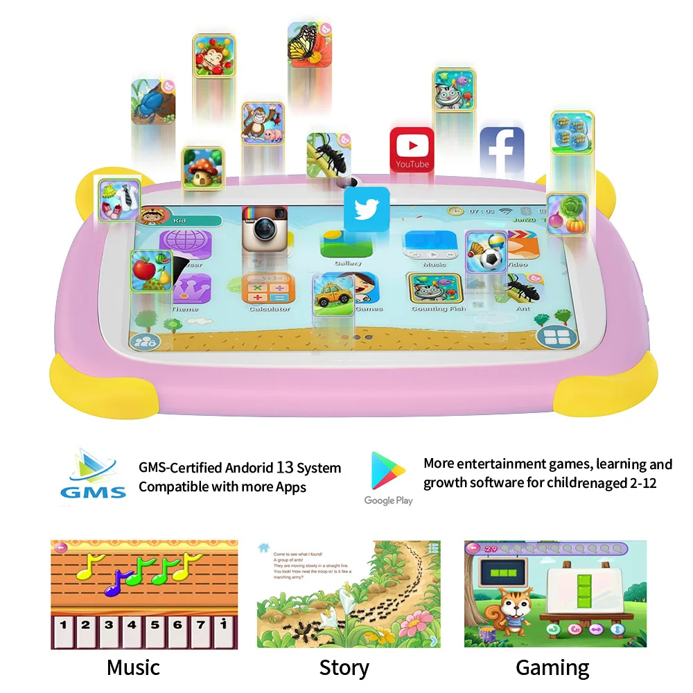تابلت عالمي محمول وخفيف الوزن للأطفال ، جاهز للتعلم ، بطارية أندرويد 9 ، 4 جيجابايت رام ، 64 جيجابايت روم ، 7 بوصة ، 7 بوصة