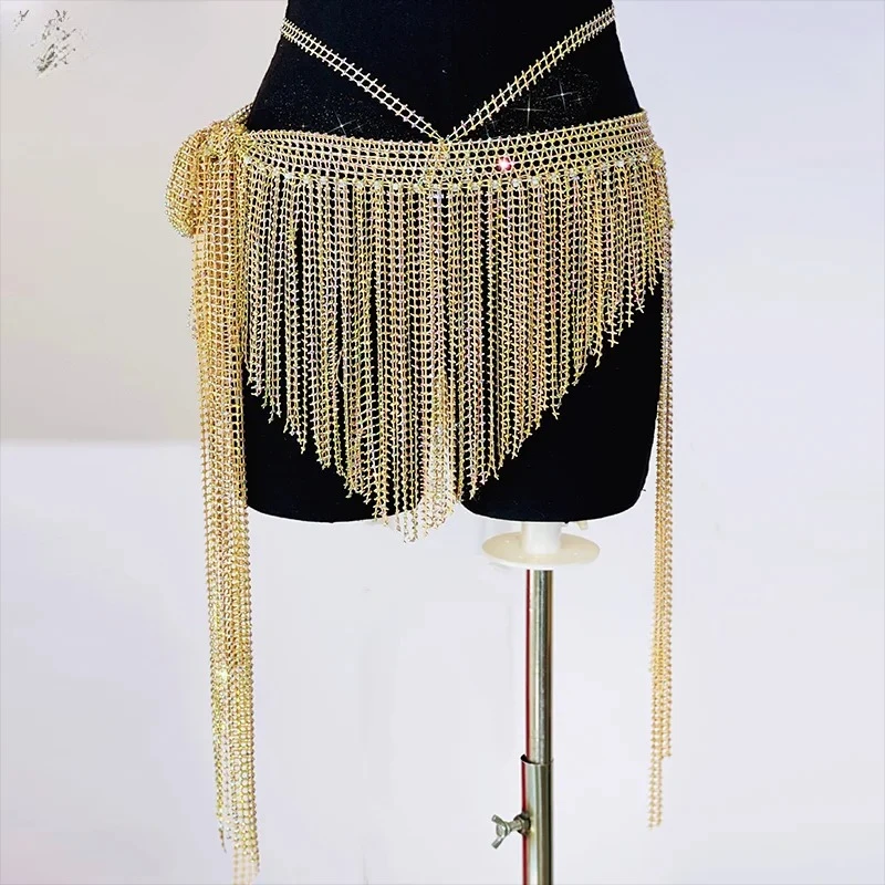 Accessori per la concorrenza di danza orientale di danza del ventre con nappa e catena in vita da donna, per anziani, con diamanti pieni