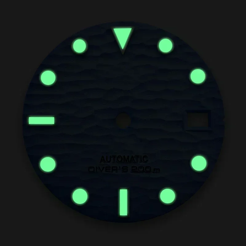 28.5mm S 3D Wave Dial NH35 voor NH35 NH36 Automatisch uurwerk Groene lichtgevende horlogemodificatie Accessoires Aangepast logo