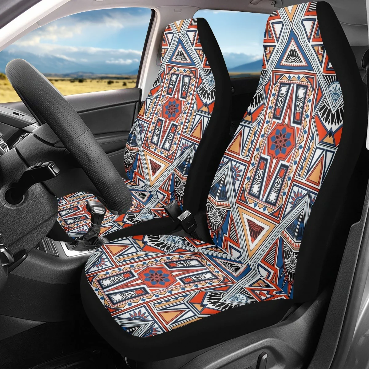 Indian Tribal Totem Design Car Seat Covers Easy to Install Car Accessories Automobile Seats Protector Front Seats Only Universal