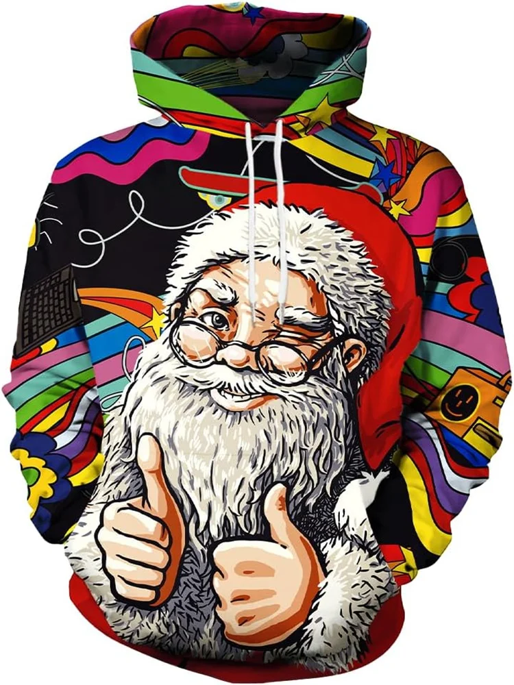 

3D Printed Santa Claus Hoodie For Men Women Christmas Pattern Long Sleeve Tops Casual Fashion New Year’s Eve Party Loose Hoodie