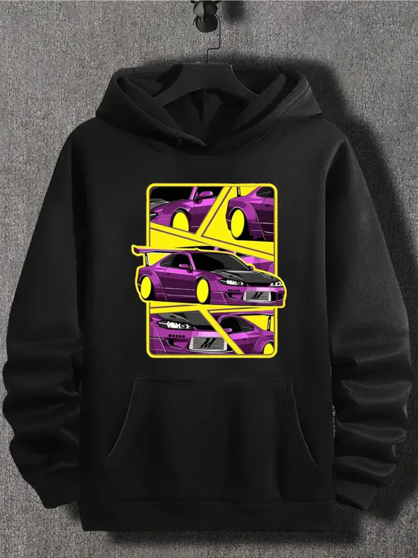 سويت شيرت بغطاء للرأس بنمط سباق الدراجات النارية للرجال مع طباعة سيارة ثلاثية الأبعاد، مسامي، مصمم خصيصًا لعشاق الرياضة #1