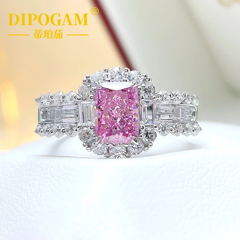 

DIPOGAM 1 carat rose pink diamond ring for women, 925 sterling silver inlaid with imported moissanite, Redienne, Chermosan ring