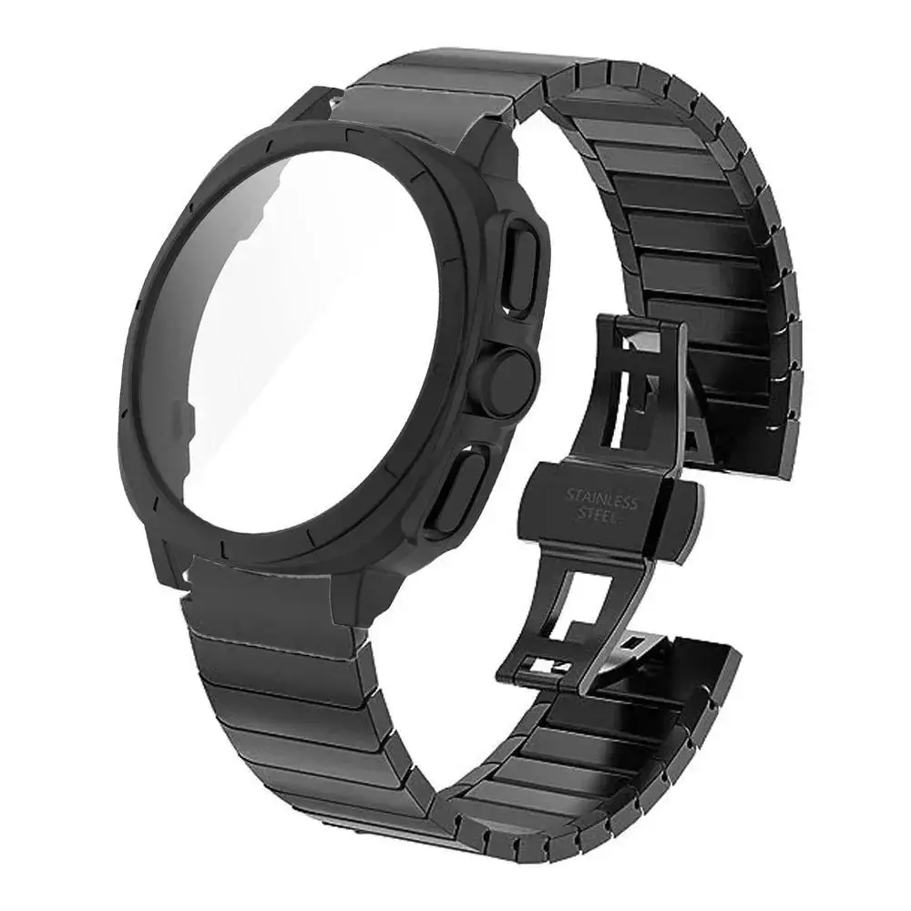 

Безупречный комплект из стального ремешка и корпуса для Samsung Galaxy Watch 7 44 мм и 40 мм, а также защитное стекло для экрана Galaxy Ultra.