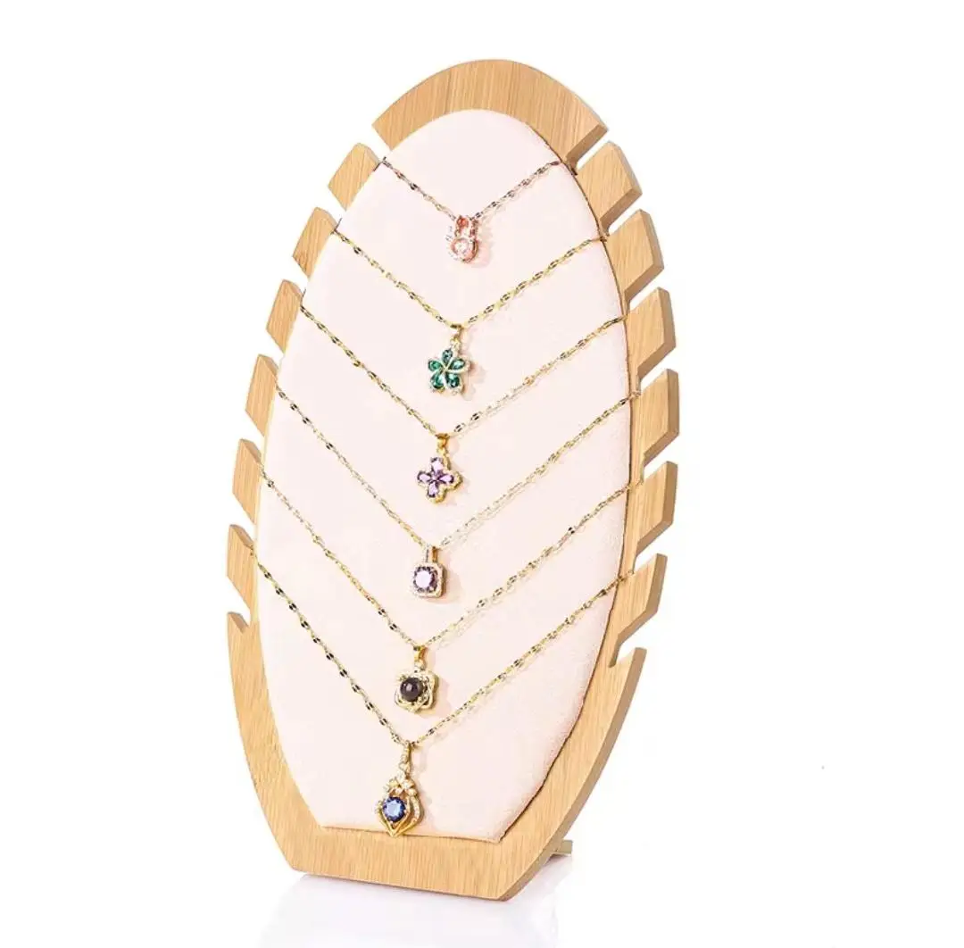 Scalloped Detachable Bamboo Wood Ornament Jewelry Display Stand Necklace Wooden Multiple Necklace Easel Display Holder