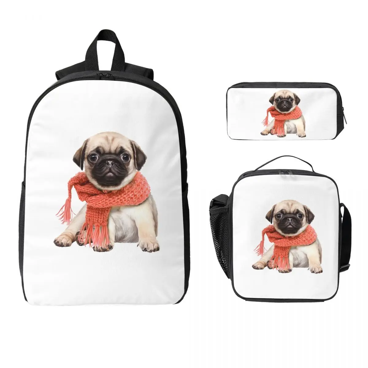 Mochila engraçada de inverno para amantes de cães, mochila escolar, bolsa de ombro para computador, 3 peças, bolsa térmica para almoço, estojo de lápis