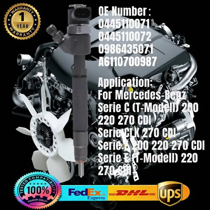 

1PCS 0445110071 0445110072 A6110700987 Common Rail Fuel Injector for Mercedes-Benz Serie C Serie E Serie CLK 270CDI OM612 Engine