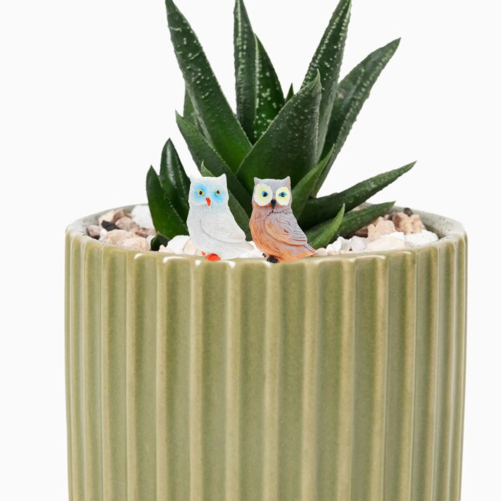 

2 Pcs Micro Landscape Owl Bird Figurines Mini Garden Animals Resin Statues for outside