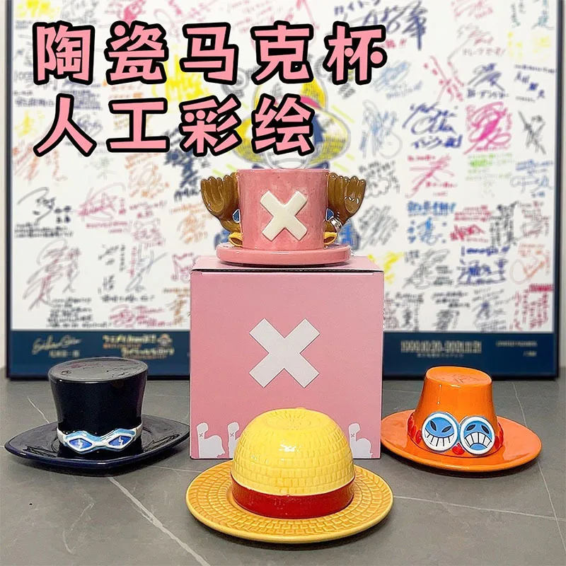 

Stock Anime One Piece Cosplay Mug Water Cup Creative Three Brothers Hat Shaped Coffee Cup Luffy Ace Sabo Ceramic Cup For Parties