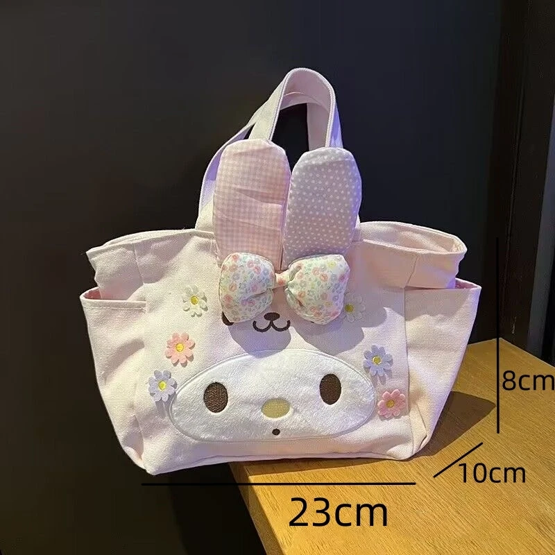 Miniso Sanrio Mymelody Cute Canvas Handbags Kawaii Printed Lunch Bags Students Rabbit Ears Y2k Bags Pink Casual Bags For Women