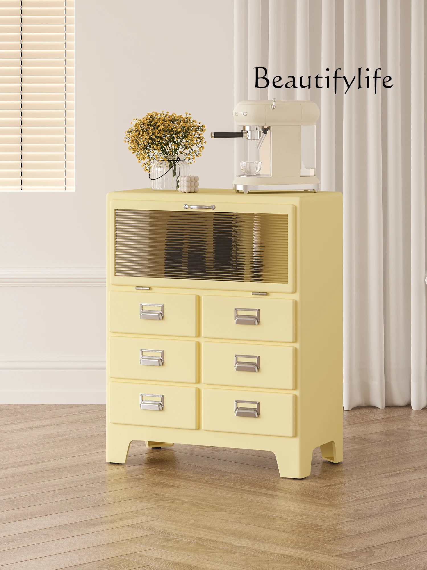 Classic Design Middle-Ancient Style Wall Side Cabinet Multi-Drawer Dining Side Chest of Drawers Glass Solid Wood Cabinets