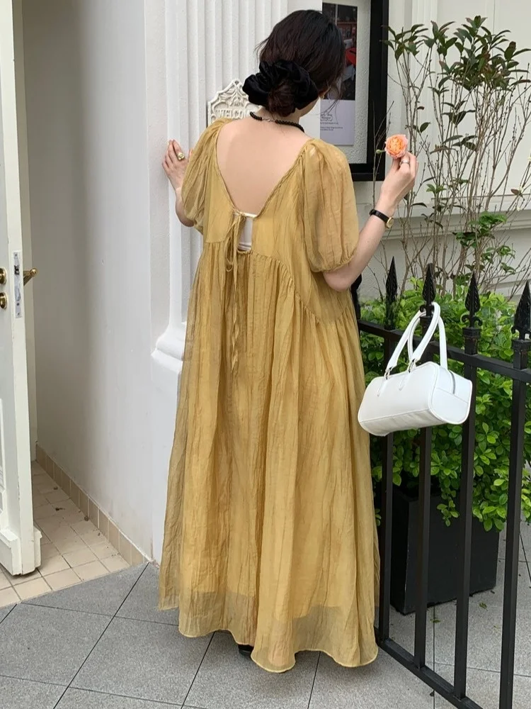 เสื้อคลุมทรงหลวมสไตล์วินเทจสำหรับฤดูร้อน ดีไซน์โบว์ผูกปม ช่วยลดเลือนริ้วรอย จีบระบาย ทรงบับเบิ้ล สไตล์หวานๆ สำหรับผู้หญิง