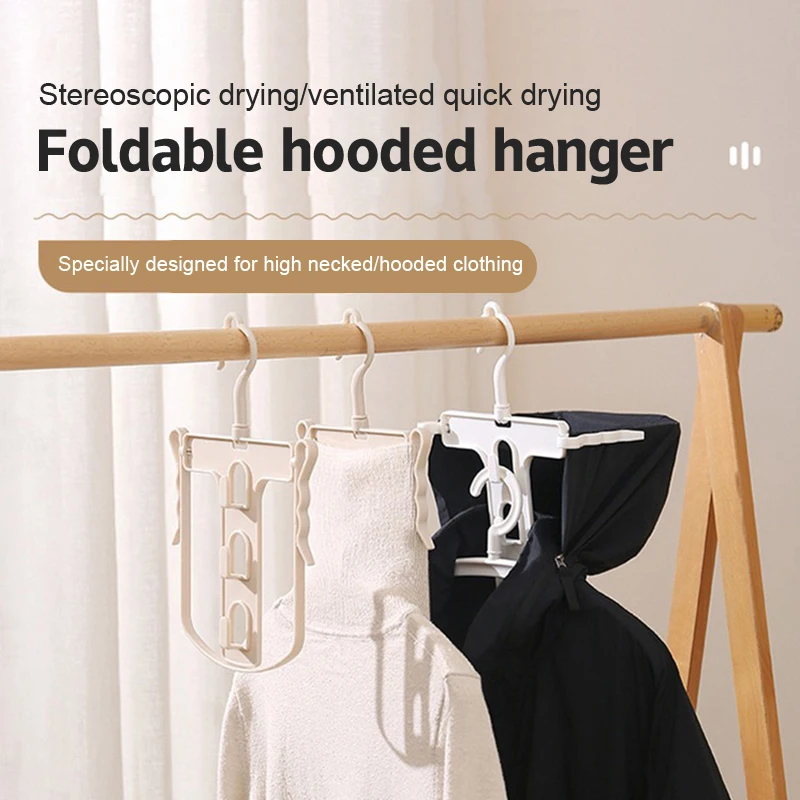 Multi-Purpose Foldable Hoodie Clothes Hanger Rotate Folding Windproof Drying Rack Clotheshorse Sweater Retractable Clothes Rack