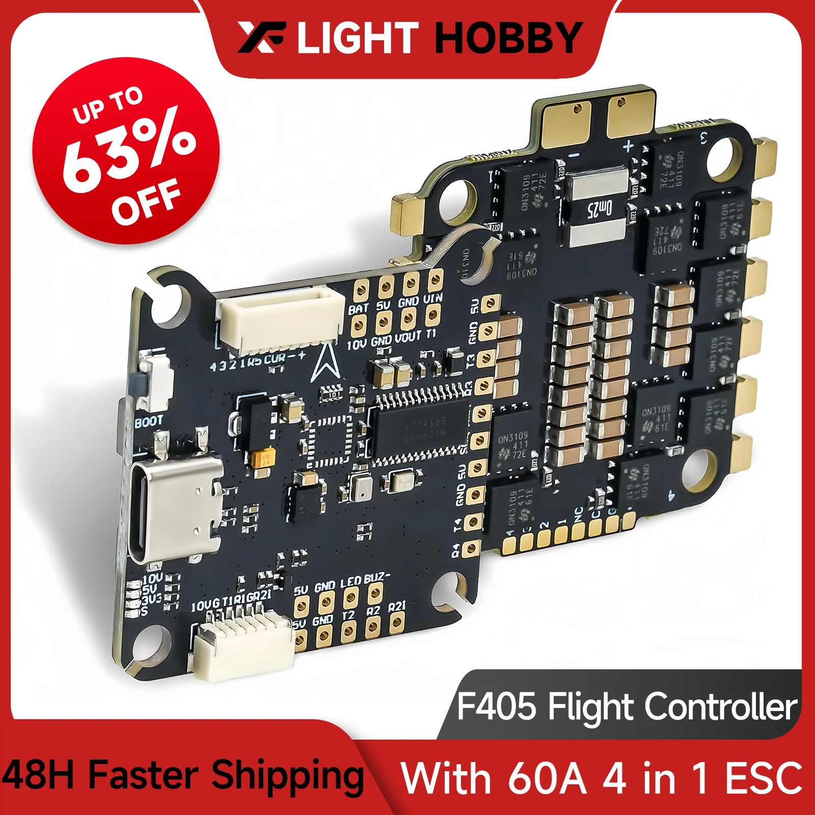 

XFlight Hobby F405 Flight Controller Stack 30.5*30.5mm FPV Controller with 60A 4 in one 3~6S Brushless ESC for Quadcopter Drone