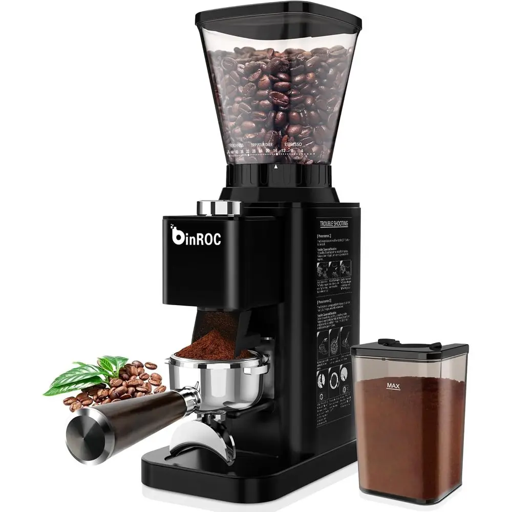 

Conical Burr Coffee Grinder with 48 Settings, 35s Timer, Detachable Holder, Anti-Static, Low Noise for Home Use (Black)