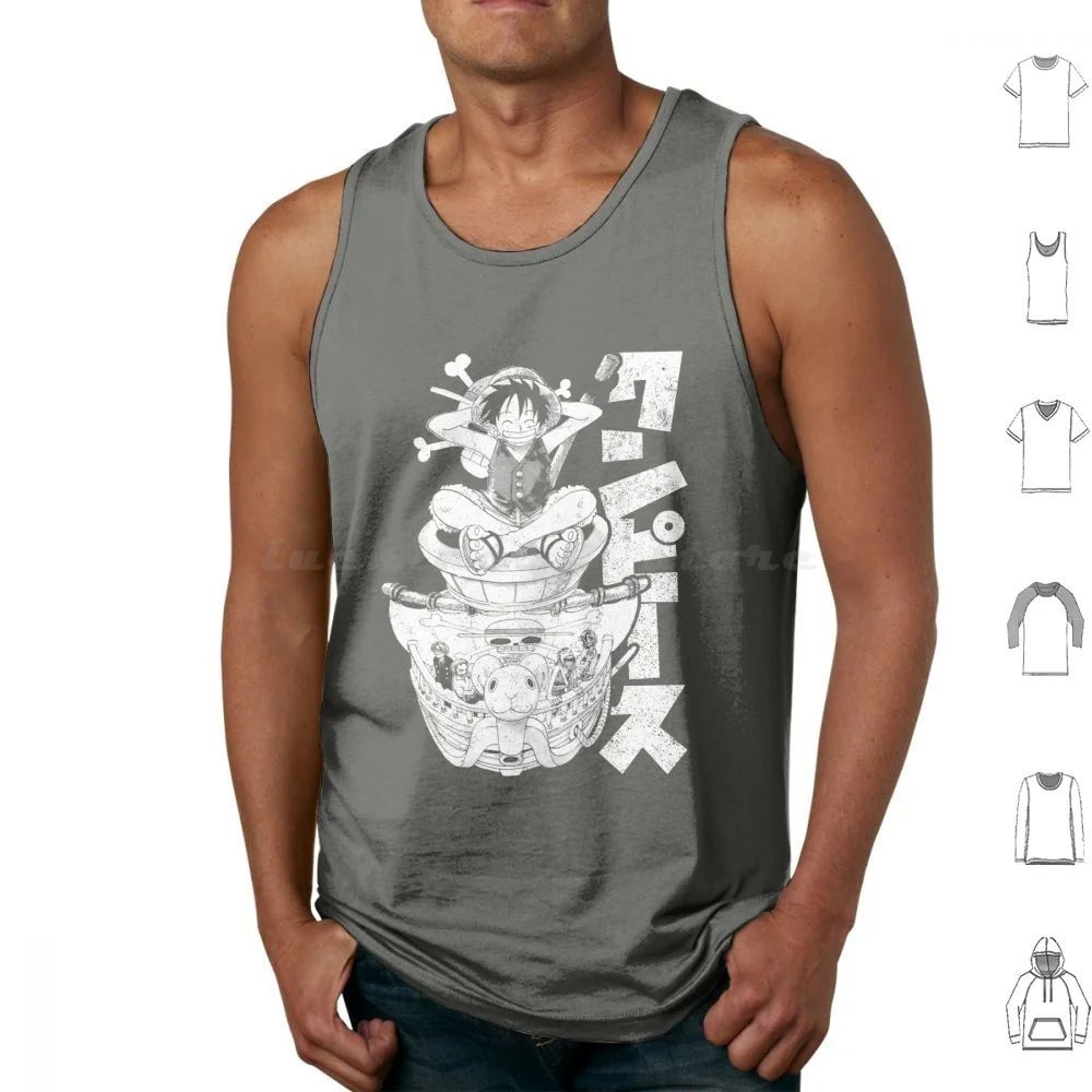 Hats! ( White ) Tank Tops Vest Sleeveless Pirate Hats Manga Anime Piece One Monkey D Luffy Luffy Sanji Zoro Monkey Pirates