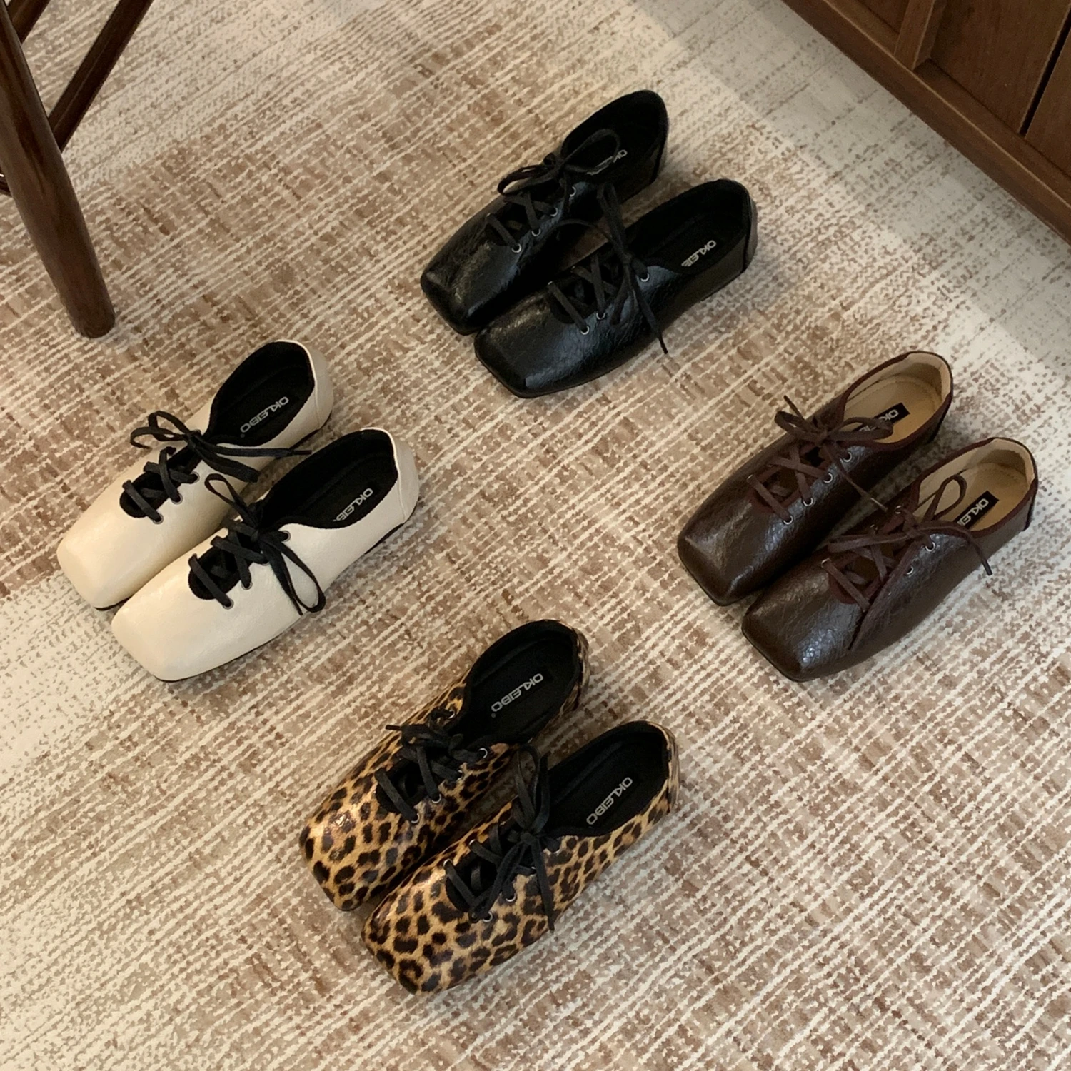 Zapatillas de ballet para mujer, estilo coreano, con cordones, retro, informales, cómodas, ligeras, tipo mocasín.