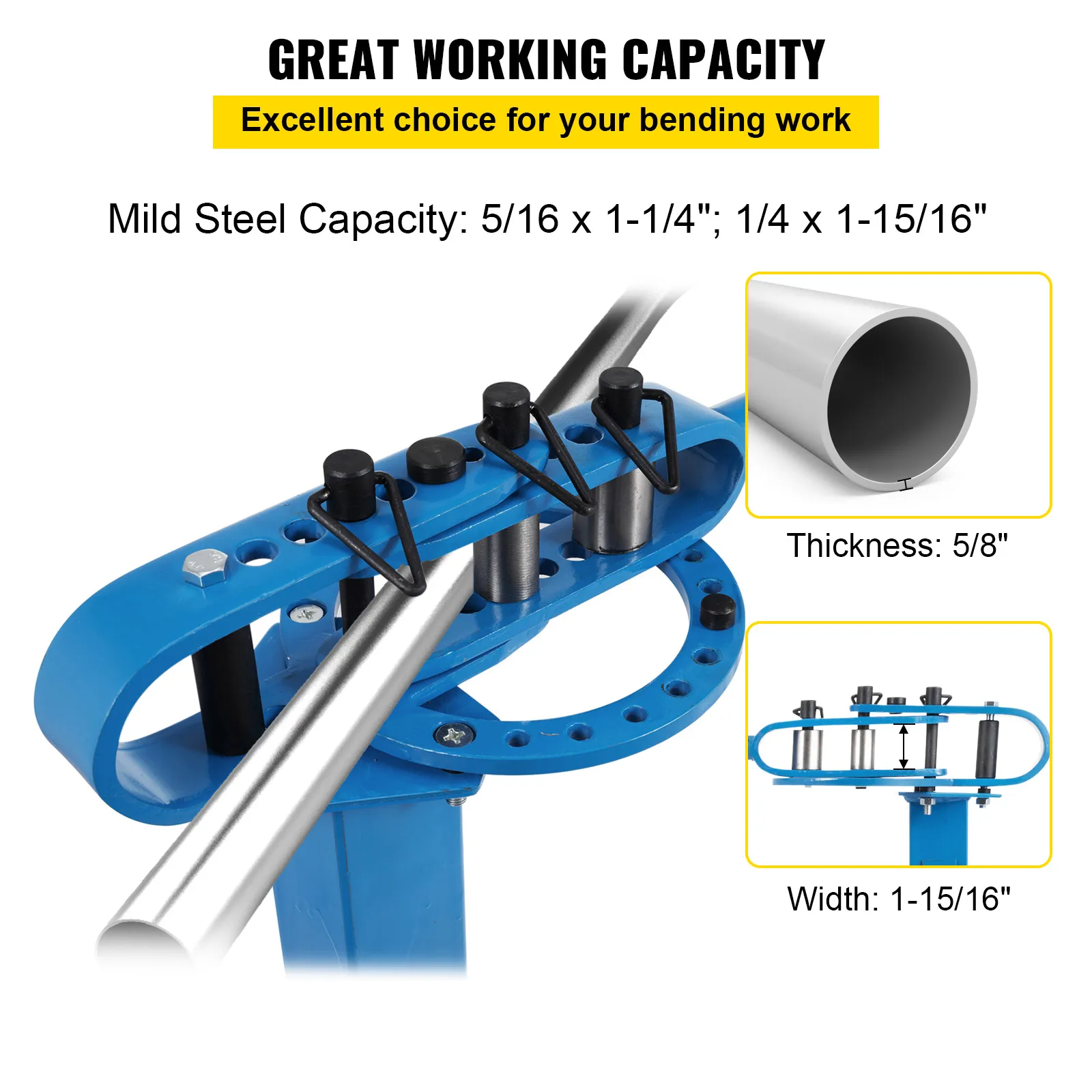 VEVOR YP-38 Floor Mounted Compact Bender with 7 Dies Mutifunctional 44in Telescopic Rubber Handle Copper Steel Tube Bending Tool