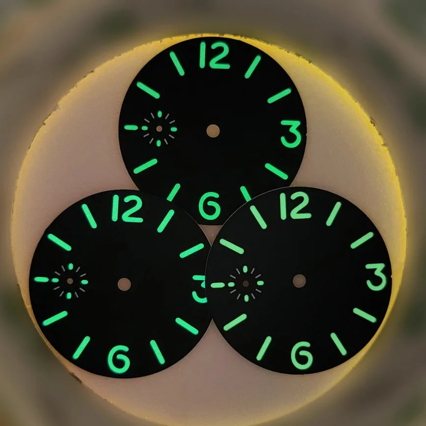 36mm Dial 0.8MM Thickness Black Dial No Logo Green Luminous for 6497/ST36 Manual Movement Watch Accessories