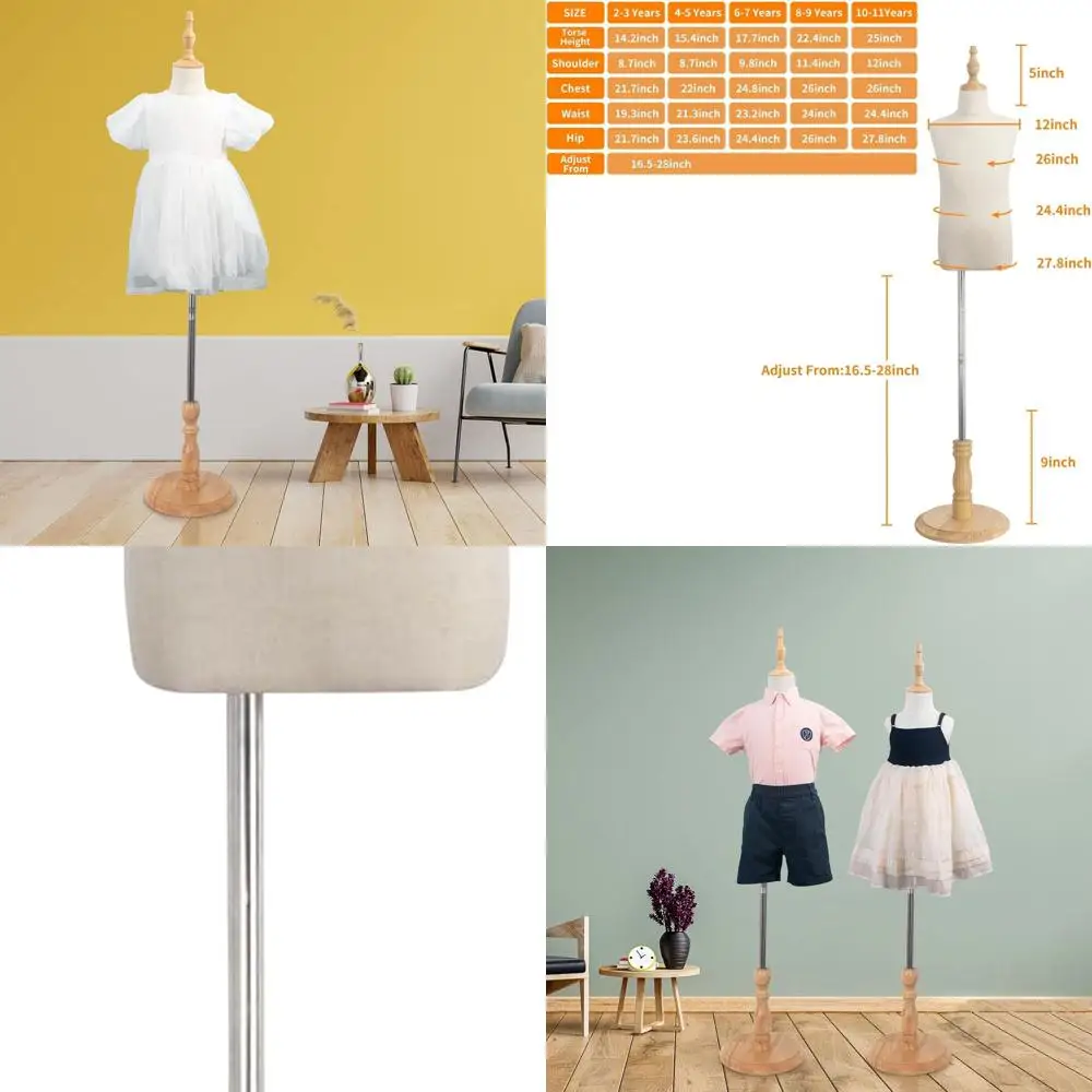 

Портативный детский манекен с регулируемой высотой для форм платьев, подходит для детей 10–11 лет, деревянная подставка в комплекте