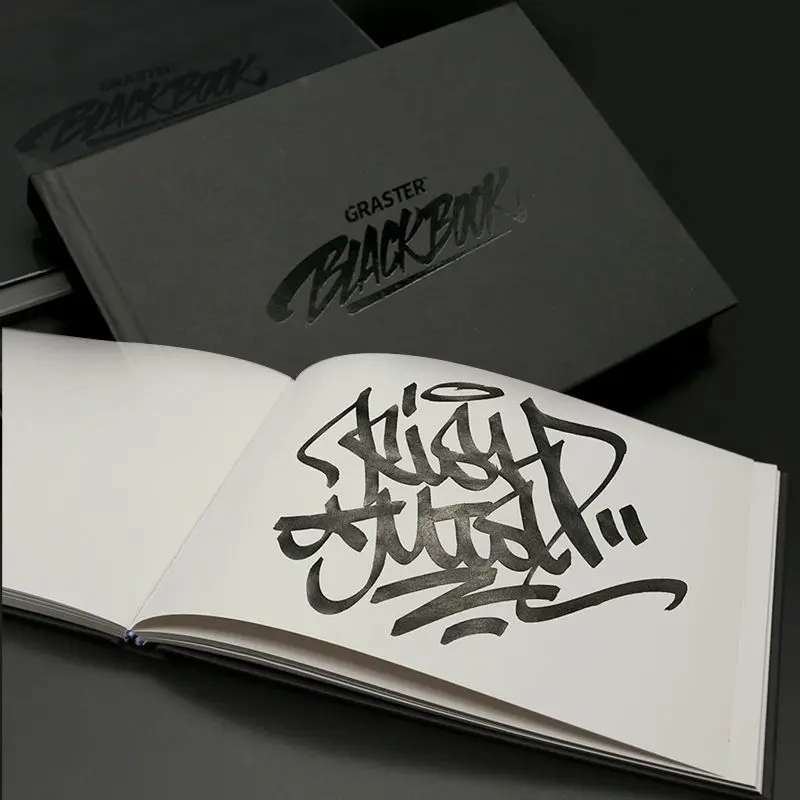 GRASTER A5 Notebook Graffiti Manuscript Drawing Notebook Black Leather Hardshell Acrylic Mark Pen Special 100g Paper Blank