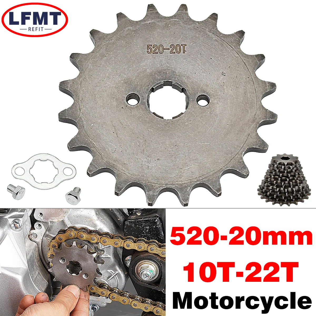 

520# Chain 20mm Front Engine Sprocket 10T 11T 12T 13T 14T 15T 16T 17T 18T 19T Teeth For 50cc-125cc ATV Quad Dirt Bike Motorcycle