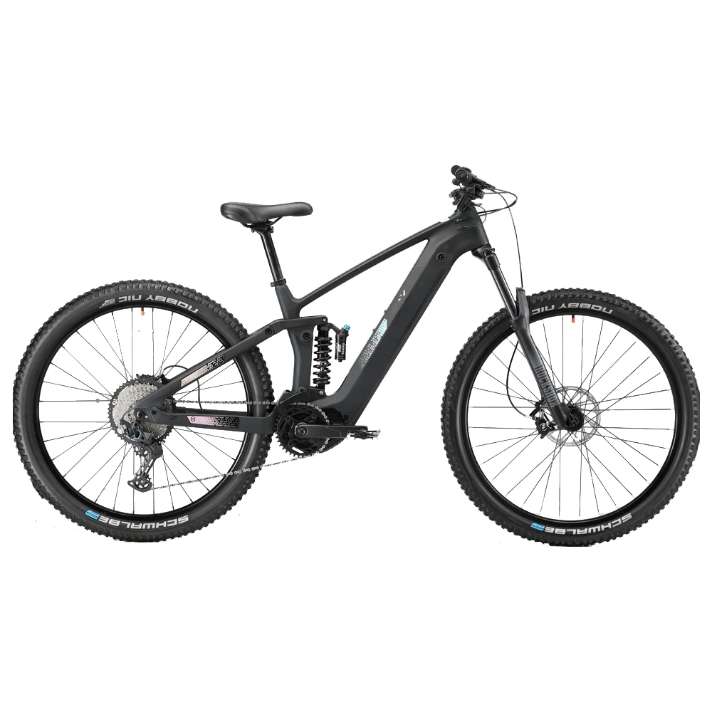 Mid Drive Electric Mountain Bike Carbon Fiber Full Suspension Ebike With 60KM Range Lithium Battery