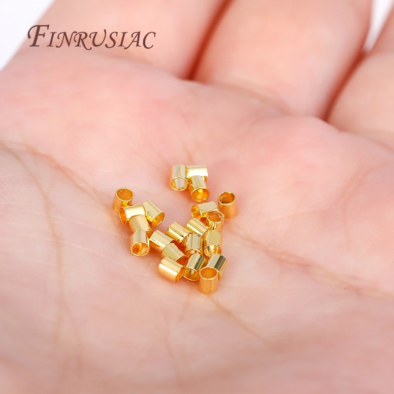 14K/18K Gold Plated 2mm Tube Crimp Beads, High Quality Cylindrical Tube Crimp End Bead For Jewellery Making Supplies Wholesale