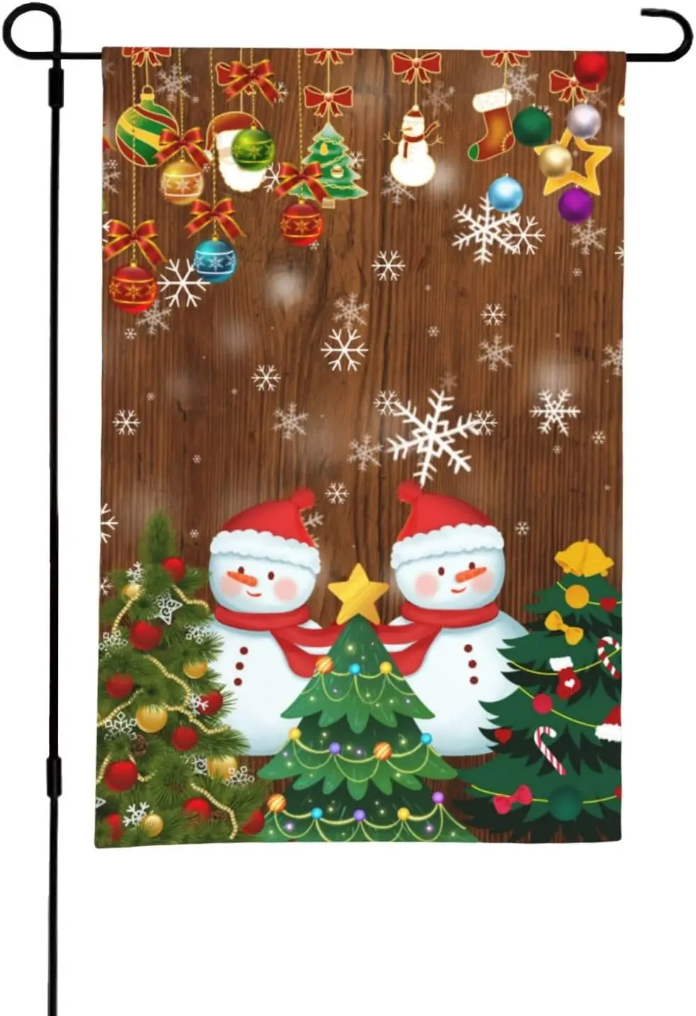 Garden Flag 12x18 Inch Double Sided for Outside Welcome Brown Wood Board Xmas Tree Snowman Christmas Ornament Small Size Yard Fl