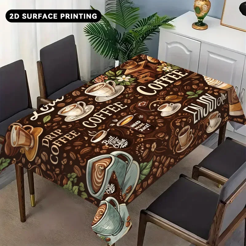 The dark brown tablecloth with coffee patterns is very suitable for kitchen woven polyester fabric.