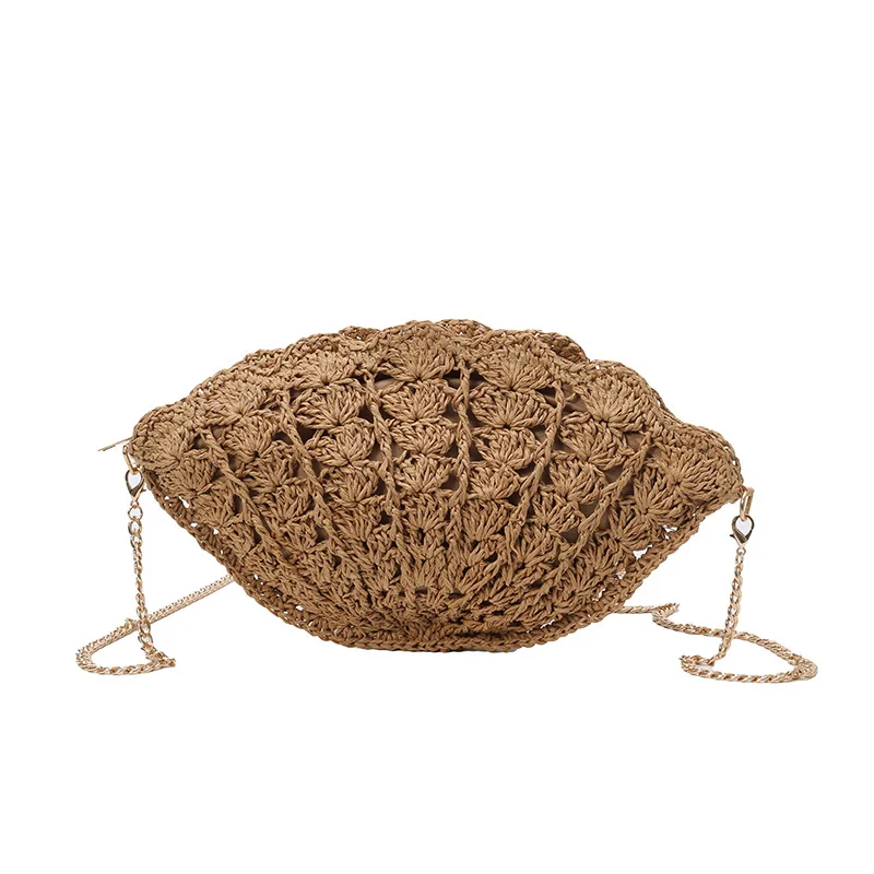 المرأة القش شل حقيبة كتف موجة الدانتيل الشاطئ حقائب كروسبودي جوفاء المنسوجة يدويا مخلب محفظة الهاتف الحقيبة لقضاء عطلة الصيف #3